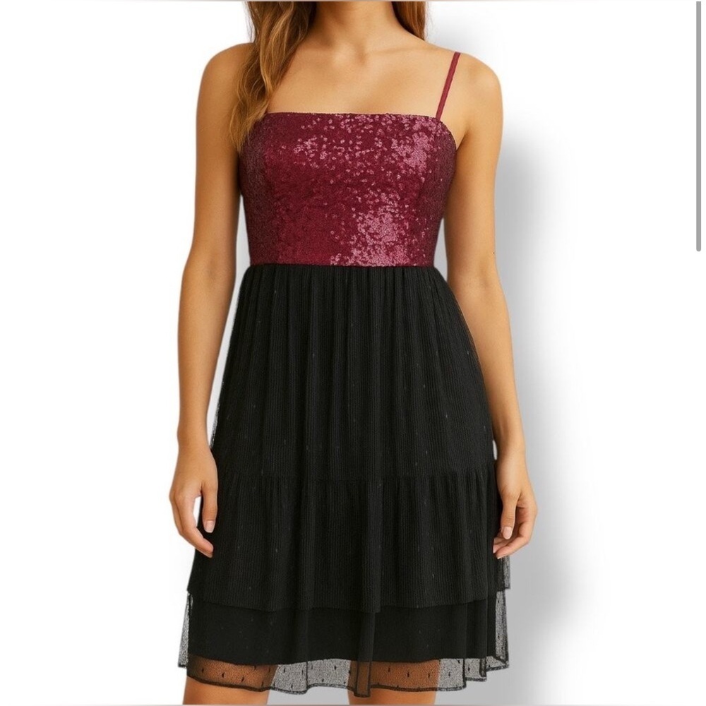 Dress the Population Kady Sequin Tiered Point D'Esprit‎ Dress